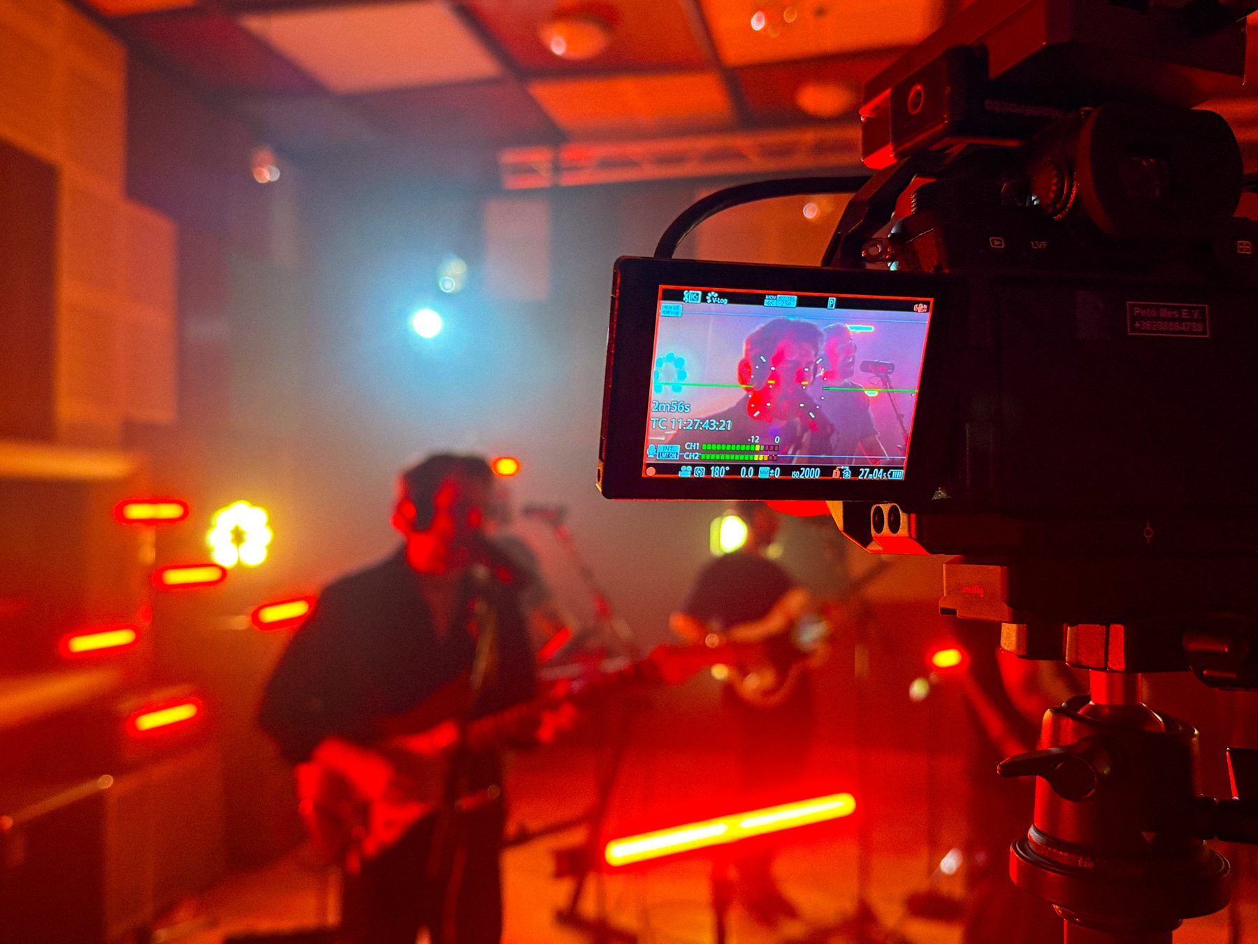 Camera monitor recording a band during a Szikra Live Session